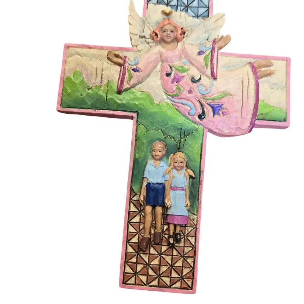 Jim Shore Guardian Angel Cross Pink Children Ornament Hanging Art